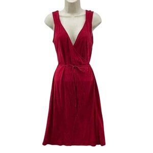 LOFT Faux Wrap Dress Womens‎ 6 Red Polyester Rayon Blend Side Zip Tie Waist